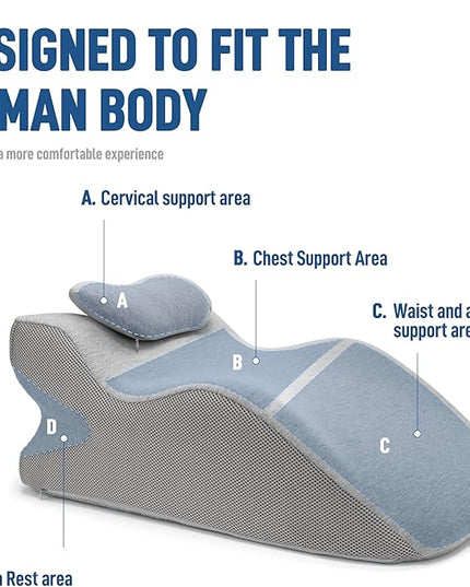 Reading Pillow for Bed Adult, Back Pillow for Bed Sitting Up, Back Support Pillow for Bed with Adjustable Headrest，Memory Foam Pillows for Abdomen, Lumbar, Back, Gray, 14.6 * 10 * 24IN - LeafyLoom