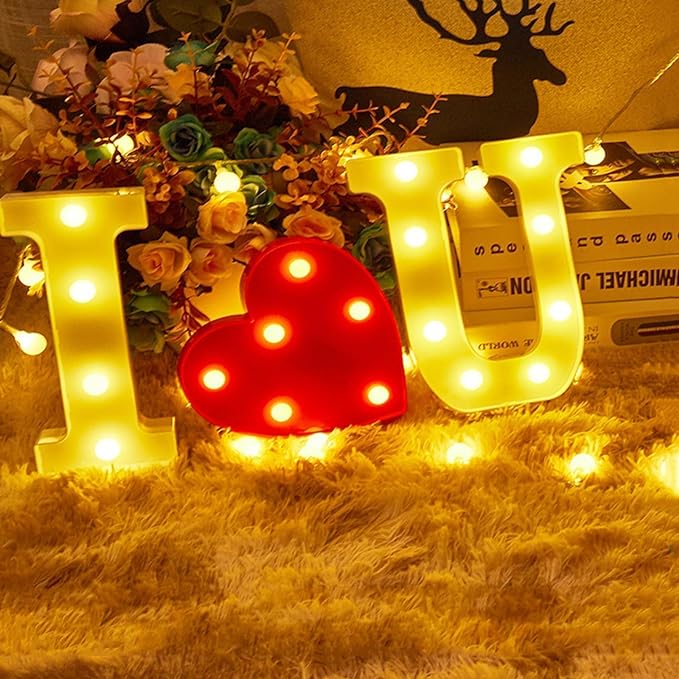 Light Up I Love You Letters Sign for Wedding LED Heart Marquee Lights Night Light Lamp Christmas Holiday Gift Home Party Decoration - LeafyLoom