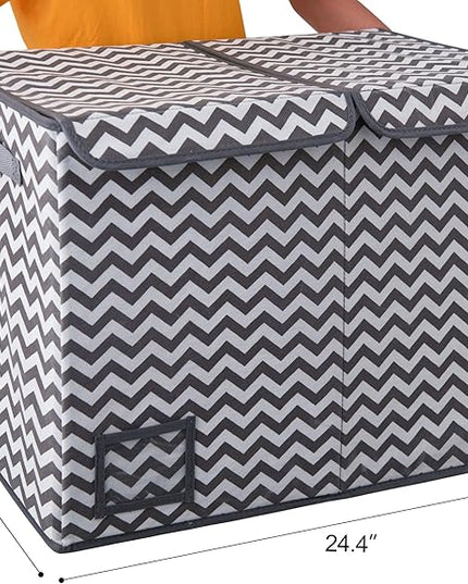 GRANNY SAYS Toy Chest with Lids, Foldable Stuffed Animal Storage with Handles, Toy Storage Organizer for Nursery Room Playroom, Living Room, Large Toy Box for Girls and Boys, Dark Gray V Pattern - LeafyLoom