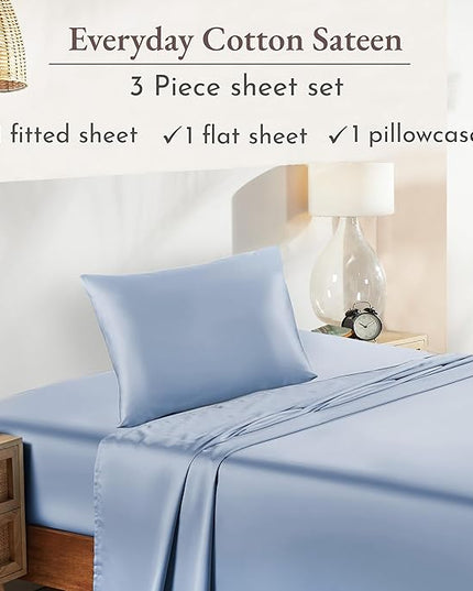 California Design Den Soft 100% Cotton Sheets Twin-XL Size Bed Sheet Sets with Deep Pockets, 3 Pc Extra Long Twin Sheets with Sateen Weave, Cooling Sheets (Blue Hydrangea) - LeafyLoom