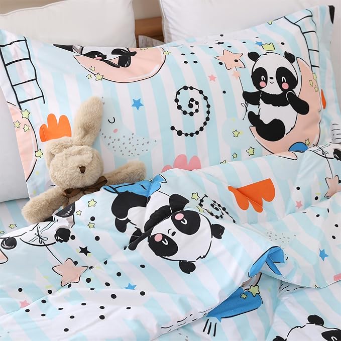 JSD Cute Panda Kids Comforter Set, 3 Pieces Full Microfiber Comforter with Pillow Shams, Soft Comfortable Machine Washable - LeafyLoom