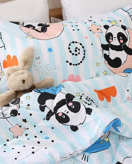 JSD Cute Panda Kids Comforter Set, 2 Pieces Twin Microfiber Comforter with Pillow Sham, Soft Comfortable Machine Washable - LeafyLoom