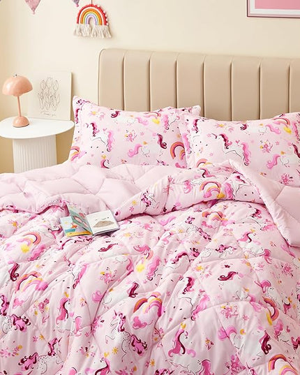 Twin Unicorn Comforters for Boys, 3 Pieces Kids Unicorn Bedding Kids Comforter Sets, Super Soft Lightweight for All Seasons, Includes 1 Comforter (88"x88") and 2 Pillowcase (20"x26"+2") - LeafyLoom
