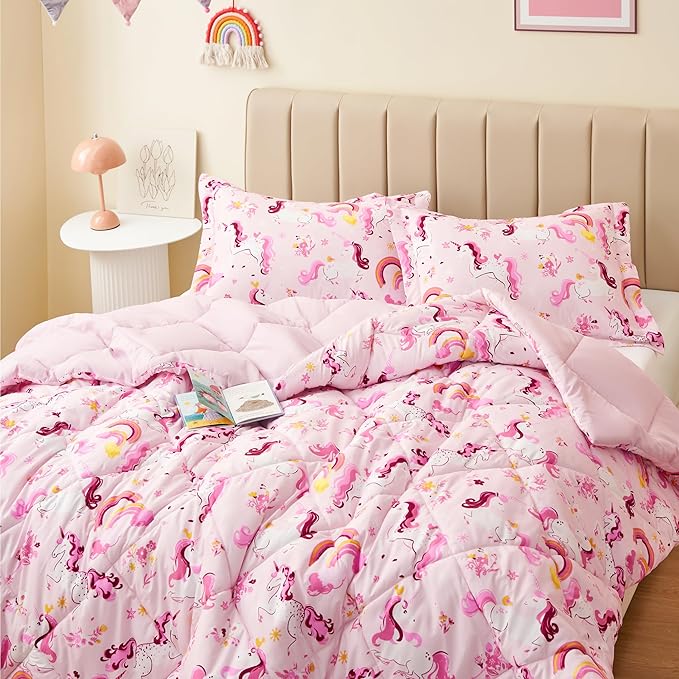 Twin Unicorn Comforters for Boys, 3 Pieces Kids Unicorn Bedding Kids Comforter Sets, Super Soft Lightweight for All Seasons, Includes 1 Comforter (88"x88") and 2 Pillowcase (20"x26"+2") - LeafyLoom