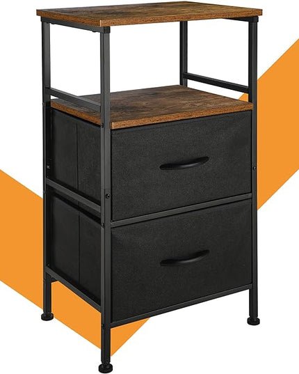 Nightstand with Fabric Drawers, High Load Capacity Small Dresser with Storage Drawers, Side Table with Open Wood Shelf for Bedroom, Bedside Table/Night Stand/End Table for Living Room, Dorm, Brown - LeafyLoom