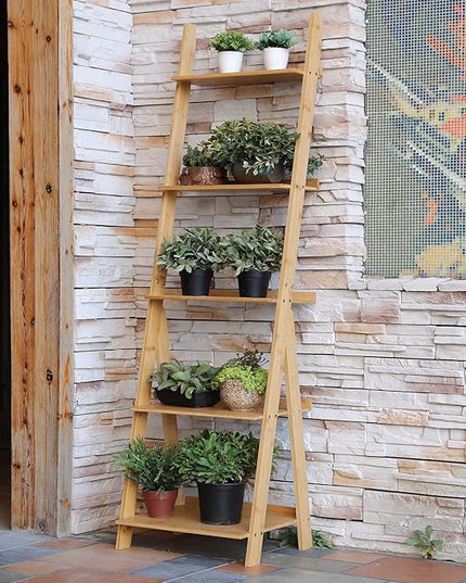 HYNAWIN Corner Ladder Shelf Storage Shelving, 5 Tier Books/CDs/Albums/Files Holder in Living Room Home Office,Simple Assembly - LeafyLoom