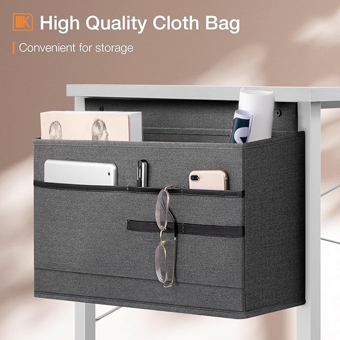 ODK Computer Desk Large Office Desk, 48 Inch Writing Desk with Storage, Modern PC Desk Work Table with Headphone Hook for Home Office, White + White Leg - LeafyLoom