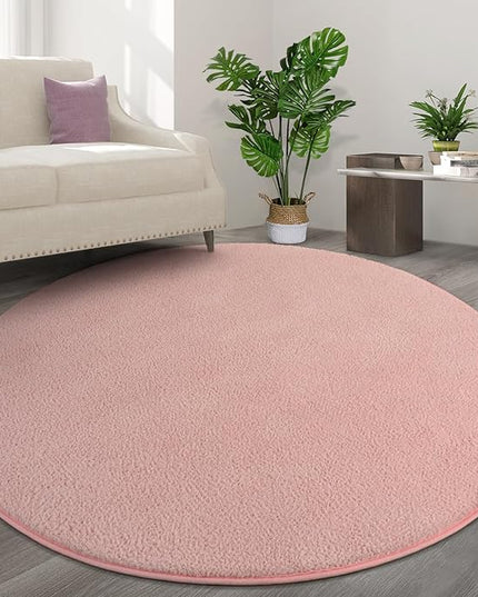Round Area Rugs for Bedroom Living Room, 4x4 Pink Super Soft Comfy Thickened Memory-Foam Indoor Circle Carpets, Modern Aesthetic Minimalist Carpet for Boys Girls Adults Nursery Home Décor - LeafyLoom