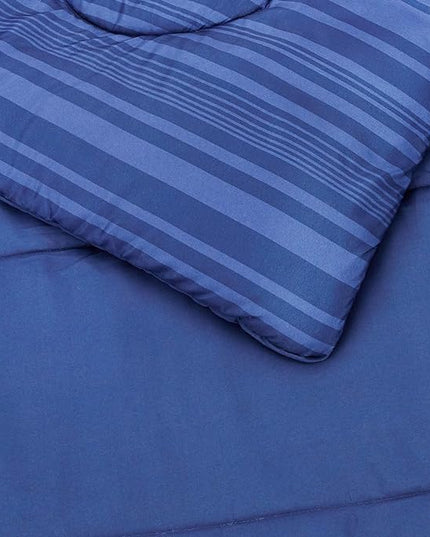 Amazon Basics Lightweight Microfiber Bed-in-a-Bag Comforter 5-Piece Bedding Set, Twin/Twin XL, Blue Calvin Striped - LeafyLoom