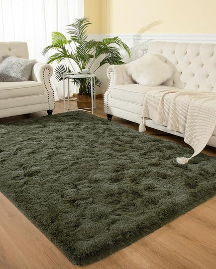 Softlife Ultra Soft Fluffy Area Rugs for Bedroom, Girls and Boys Room Kids Room Nursery Rug, 6 x 9 Feet Shaggy Large Fur Indoor Plush Modern Floor Carpet for Living Room Christmas Decor, Olive Green - LeafyLoom