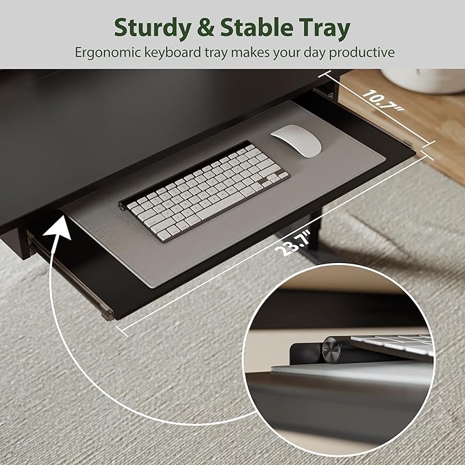 Height Adjustable Desk with Keyboard Tray, 48 x 24 Inches Electric Standing Desk, Stand up Computer Table with Memory Preset, Gaming Modern Lift Motorized Gaming Workstation, Black - LeafyLoom
