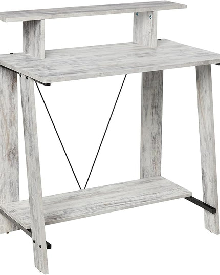 Acme Nypho Wooden 2 Shelves Writing Desk in Antique White and Black - LeafyLoom