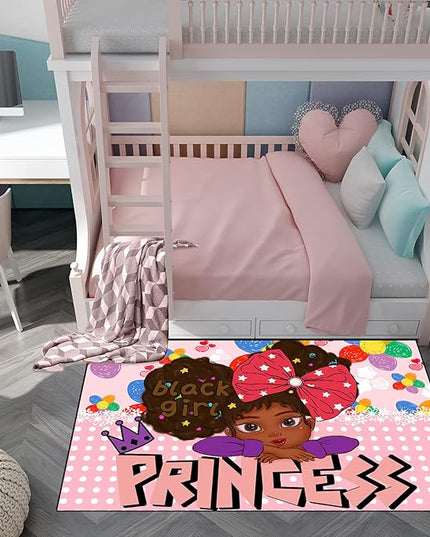 African American Black Girl Rugs for Bedroom Black Girl Area Rug Princess Room Decor for Girls Bedroom Teen Room Decor for Girls Bedroom Black Girls Kids Room Decor for Girls, Pink, 4'5'' × 6' - LeafyLoom