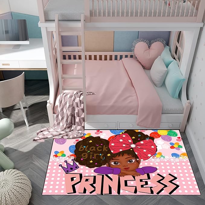 African American Black Girl Rugs for Bedroom Black Girl Area Rug Princess Room Decor for Girls Bedroom Teen Room Decor for Girls Bedroom Black Girls Kids Room Decor for Girls, Pink, 4'5'' × 6' - LeafyLoom