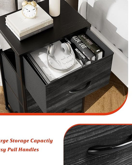 Nicehill Nightstand, Dresser with 3 Drawers, Bedside Table Chest of Drawers, Small Dresser for Bedroom, Kids' Room, Closet, Kids Dresser with Wooden Top Steel Frame, Modern, Black Wood Grain - LeafyLoom