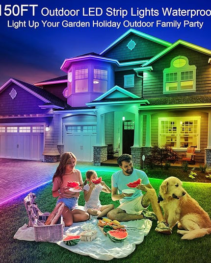 150ft Outdoor LED Strip Lights Waterproof,IP68 Outside Led Light Strips Waterproof with App and Remote,Music Sync RGB Exterior Led Rope Lights with Self Adhesive Back for Deck,Balcony,Pool LETIANPAI