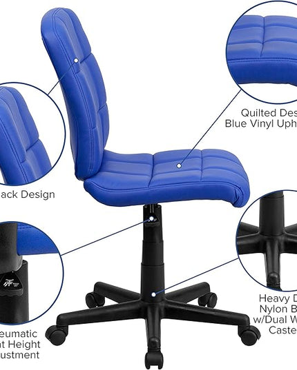 Flash Furniture Clayton Mid-Back Blue Quilted Vinyl Swivel Task Office Chair - LeafyLoom