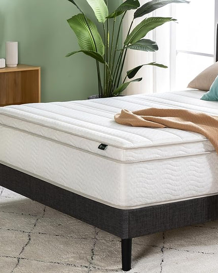 ZINUS 12 Inch Foam and Spring Hybrid Mattress [New Version], Queen, Fiberglass free, Medium Firmness, Durable Support, Certified Safe Foams & Fabric, Mattress in A Box - LeafyLoom