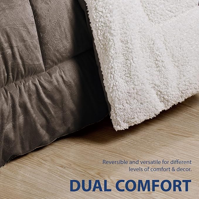 Cathay Home Full Comforter Set: Ultra Soft and Plush Reversible Micromink and Sherpa 3-Piece Bedding Set, Chocolate, Full (76" x 86") - LeafyLoom