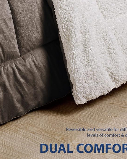 Cathay Home Twin Comforter Set: Ultra Soft and Plush Reversible Micromink and Sherpa 2-Piece Bedding Set, Chocolate, Twin (66" x 86") - LeafyLoom
