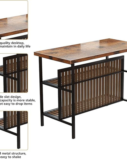 DKLGG Kitchen Island with Storage, 3 Piece Dining Table Set with 2 Tier Storage Shelves, Bar Table with Barstool, Sturdy Island Table with Chairs for Restaurant, Living Room - LeafyLoom