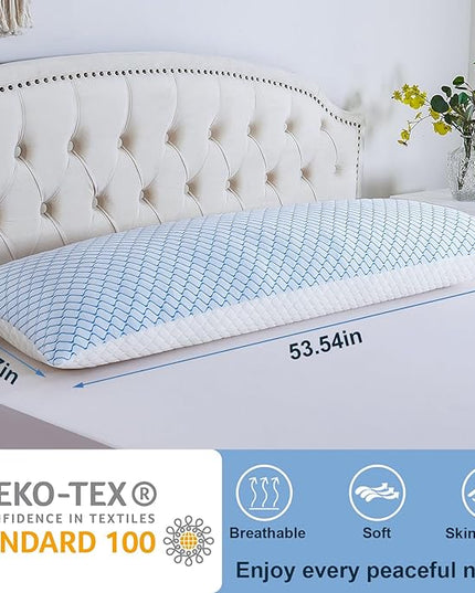 Gehannah Body Pillow for Adults - Shredded Memory Foam & Zippered Cooling Cover - Long Pillow for Sleeping - Bed Pillows for Side Sleeper - LeafyLoom