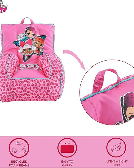 Idea Nuova LOL Surprise Kids Nylon Bean Bag Chair with Piping & Top Carry Handle, Large - LeafyLoom
