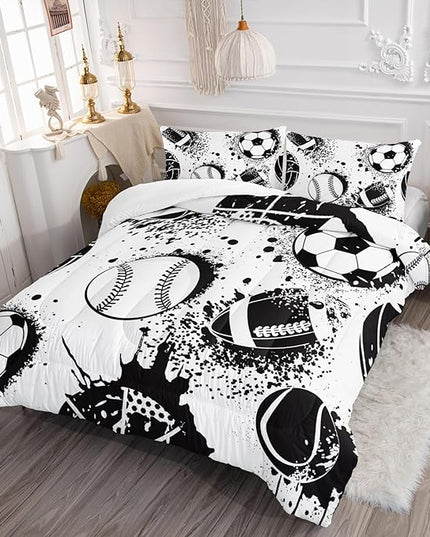 Axolotl Ball Sports Comforter Set Twin,Football Soccer Bedding Set,Football Baseball Game Comforter Set,Baseball Bedding Set,Hip Hop Graffiti Artwork Bedding for Boys Kids Men,1 Quilt 2 Pillowcases - LeafyLoom