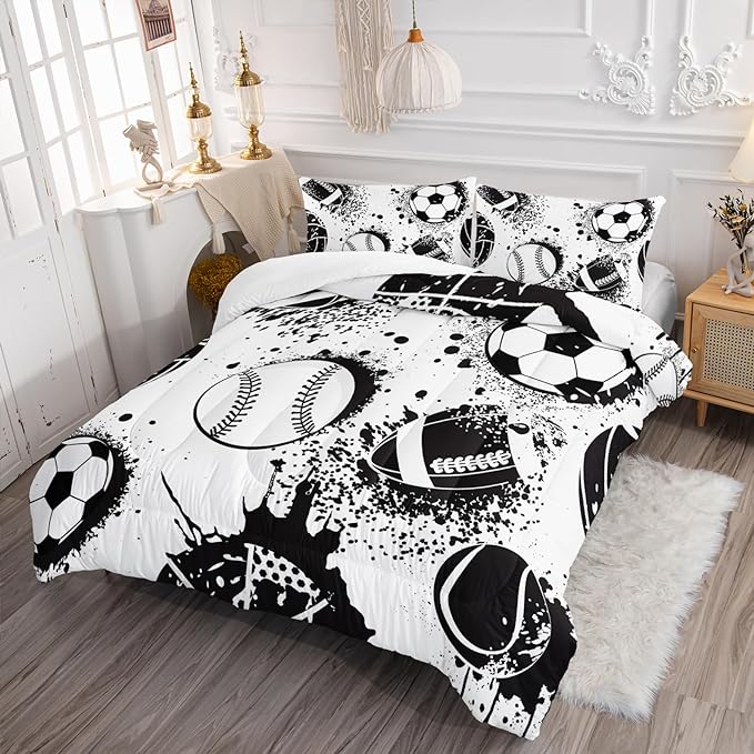 Axolotl Ball Sports Comforter Set Twin,Football Soccer Bedding Set,Football Baseball Game Comforter Set,Baseball Bedding Set,Hip Hop Graffiti Artwork Bedding for Boys Kids Men,1 Quilt 2 Pillowcases - LeafyLoom