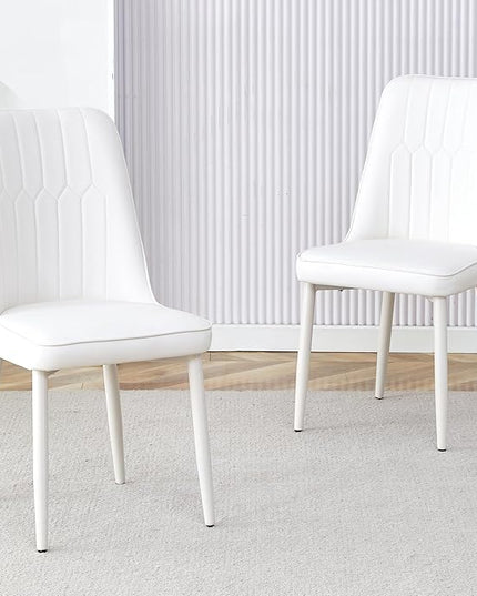 Modern Set of 2, Faux Leather Dining PU Upholstered Cream Kitchen Chair Metal Legs for Home Living Room, Restaurant, 2 Piece - LeafyLoom