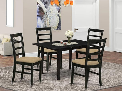 East West Furniture NOPF5-BLK-C 5 Piece Dining Room Furniture Set Includes a Rectangle Kitchen Table with Butterfly Leaf and 4 Linen Fabric Upholstered Chairs, 32x54 Inch, Black - LeafyLoom