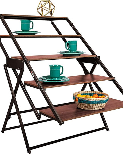 Origami modern 2 in 1 shelf to table Style, Organizer Deco Rack magically turn to a table/desk in a second,Fully assembled, Vintage Bronze/Oak/US patent pending (STT-VBWOAK) - LeafyLoom