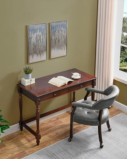 Large Dining Chairs with Casters and Arms, Rolling Dining Chairs with Wheels, Accent Game Chairs, Boss Caption's Chairs, 26"D x 25.2"W x 31.5"H, Espresso Legs & Dark Grey Fabric SY-318-GY - LeafyLoom
