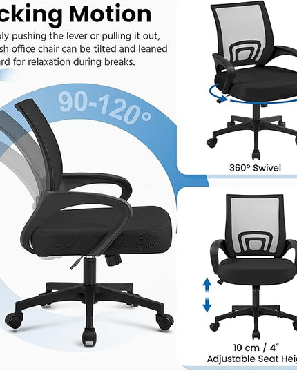 Yaheetech Office Chair Ergonomic Computer Chair Mid Back Adjustable Desk Chair with Lumbar Support Armrest, Swivel Rolling Mesh Task Gaming Chair for Home Office Work Study, Black - LeafyLoom