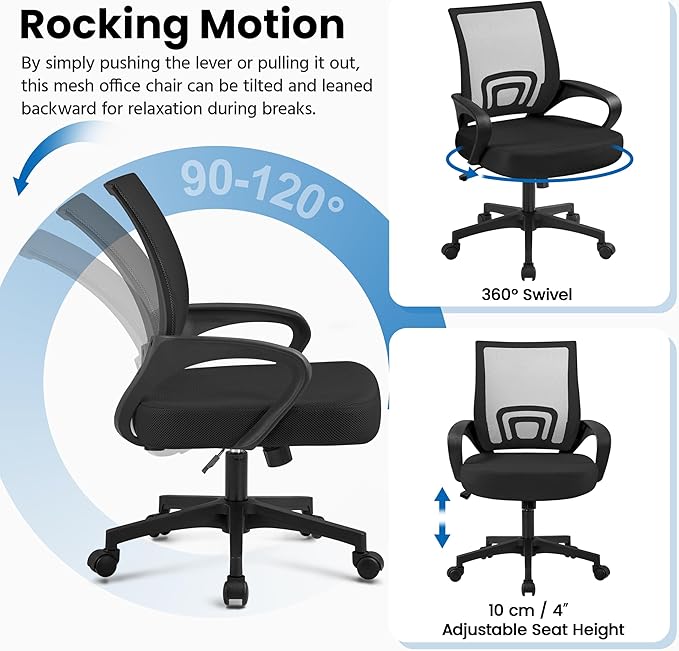 Yaheetech Office Chair Ergonomic Computer Chair Mid Back Adjustable Desk Chair with Lumbar Support Armrest, Swivel Rolling Mesh Task Gaming Chair for Home Office Work Study, Black - LeafyLoom