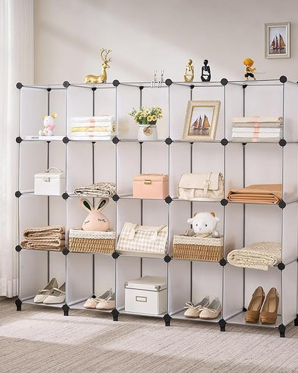 ANWBROAD Cube Storage Organizer 20-Cube Cubby Shelving Book Shelf Living Room Closet Clothes Organizers Kids Toys Craft Yarn Storage with Rubber Hammer for Bedroom Office White ULCS020T - LeafyLoom