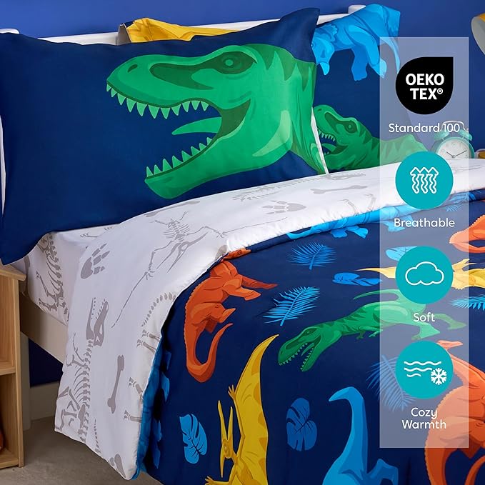 Joiedomi Kid Twin Comforter Set - 5 Piece Dinosaur Bedding Set for Boys/Girls - Super Soft Microfiber Bed in a Bag with Comforter, Sheets, Pillowcase & Sham - LeafyLoom