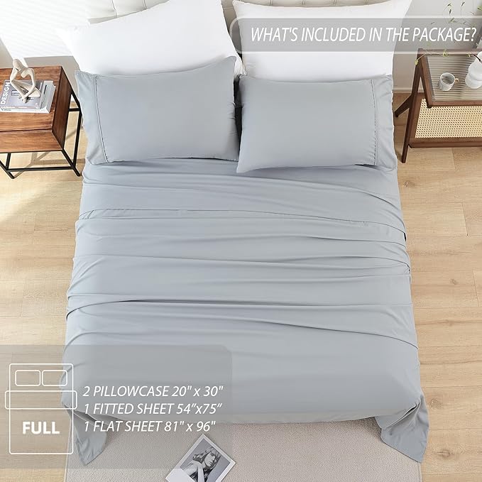 Full Sheet Set - 4 Piece Soft Breathable Bed Sheets for Full Size Bed, Extra Deep Pocket Lxuury Brushed Sheets, Cooling Hotel Bedding Sheets and Pillowcases, Wrinkle Free Oeko-Tex Sheets - LeafyLoom