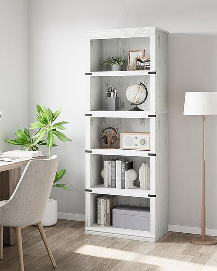 GAOMON 5 Tier Bookcase, Farmhouse Book Shelf with Storage, 67.4 Inch Tall Open Display Bookshelves, Wooden 5 Shelf Bookcase for Living Room, Bedroom-White - LeafyLoom