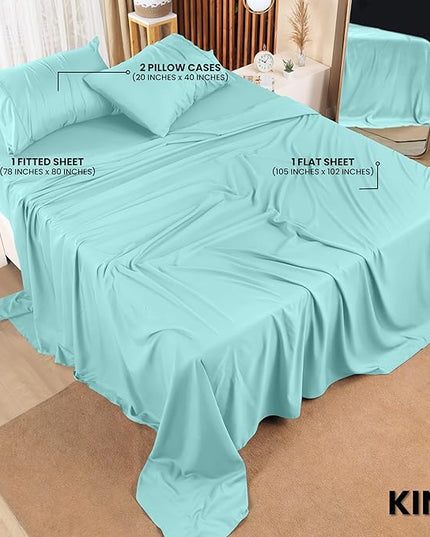 Utopia Bedding King Bed Sheets Set - 4 Piece Bedding - Brushed Microfiber - Shrinkage and Fade Resistant - Easy Care (King, Spa Blue) - LeafyLoom