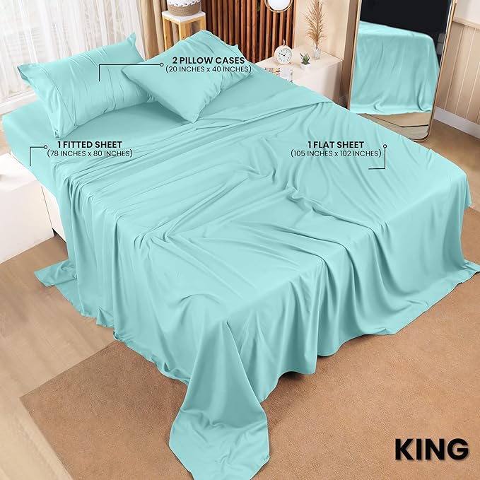 Utopia Bedding King Bed Sheets Set - 4 Piece Bedding - Brushed Microfiber - Shrinkage and Fade Resistant - Easy Care (King, Spa Blue) - LeafyLoom