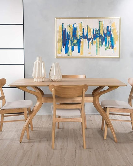 Christopher Knight Home Idalia Curved Leg Rectangular Dining Set, 5-Pcs Set, Natural Oak / Light Beige - LeafyLoom
