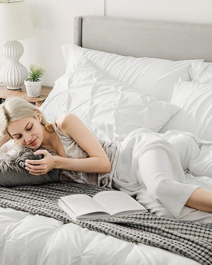 Bedsure Full Size Comforter Sets - Bedding Sets Full 7 Pieces, Bed in a Bag White Bed Sets with Comforter, Sheets, Pillowcases & Shams, Adult & Kids Bedding - LeafyLoom