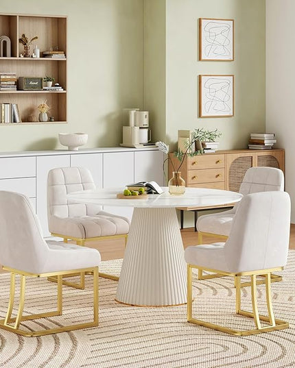 STARY Upholstered Velvet Armless Dining Room Chairs with Gold Metal Legs for Kitchen Restaurant, Beige- Set of 2 - LeafyLoom