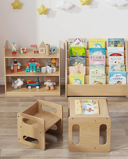 Front-Facing Montessori Bookshelf,5 Tier Book Display Shelf for Toddler,Kids Storage Magazine Rack,Solid Wood Bookcase Organizer,Perfect for Playroom,Bedroom,Study Living Room,Nursery,Classroom - LeafyLoom