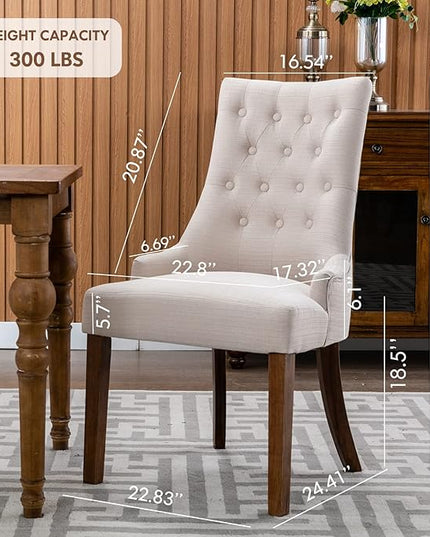 COLAMY Wingback Upholstered Dining Chairs Set of 4, Fabric Side Dining Room Chairs with Tufted Button, Living Room Chairs for Home Kitchen- Beige - LeafyLoom