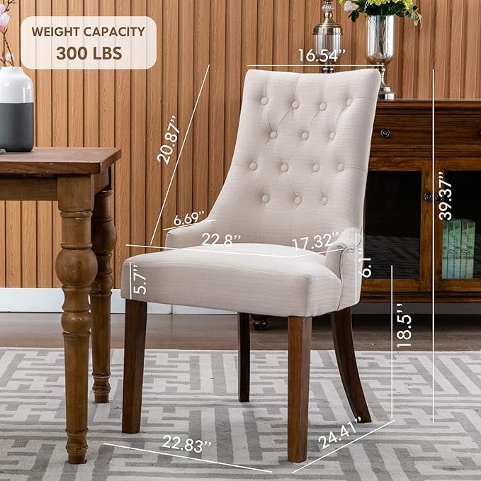 COLAMY Wingback Upholstered Dining Chairs Set of 4, Fabric Side Dining Room Chairs with Tufted Button, Living Room Chairs for Home Kitchen- Beige - LeafyLoom