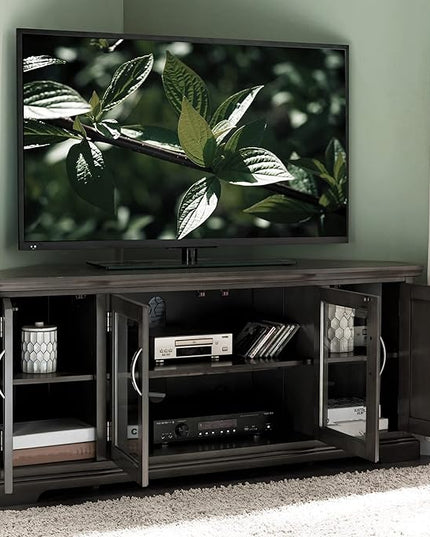 Leick Home 84386 Corner TV Stand with Enclosed Storage For 65" TV's, Riverstone Gray - LeafyLoom