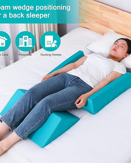 3-in-1 Side Wedge Pillow,Wedge Pillow for Back Pain Relief,Foam Wedges for Positioning in Bed,Positioning Wedges for Bed Sores,Wedge Pillows for Seniors,Caregivers,Side Sleepers,After Surgery - LeafyLoom