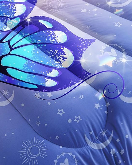 Datura home Bedding Comforter Set Pink Purple Butterfly Printed Pattern Quilt with 1 and 2 Pillowcases for Girls Bedroom All Season(Butterfly Queen) Queen 90x90inches - LeafyLoom